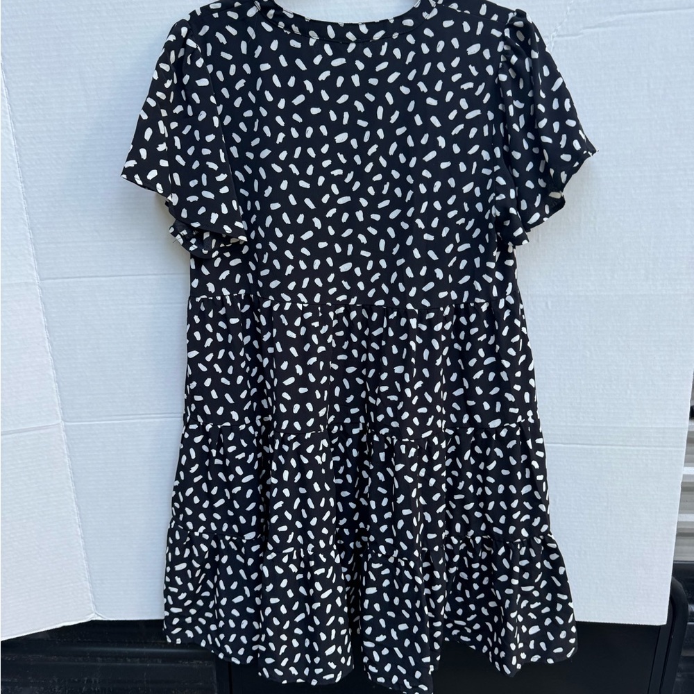 Mittoshop Black and White Patterned Babydoll Dress
